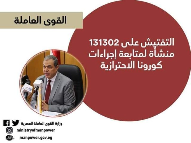 القوى العاملة: التفتيش على 131302 منشأة لمتابعة إجراءات كورونا الاحترازية