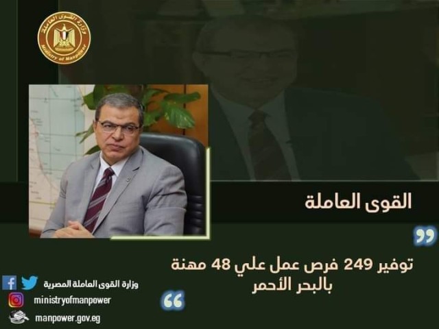 القوى العاملة : توفير 249 فرص عمل علي 48 مهنة بالبحر الأحمر