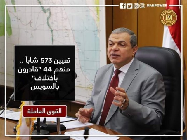 القوى العاملة : تعيين 573 شاباً منهم 44 ”قادرون باختلاف” بالسويس