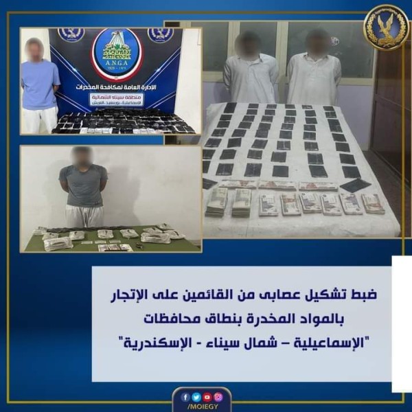 الداخلية: ضبط تشكيل عصابي تخصص في الاتجار بالمخدرات في الاسماعليه وشمال سيناء والإسكندرية