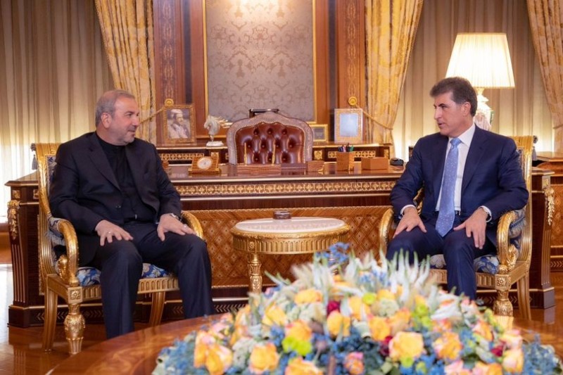 خلال استقباله السفير الايراني في العراق  نيجيرفان بارزاني : لن نسمح بظهور أي تهديد أمني لإيران ينطلق من إقليم كوردستان