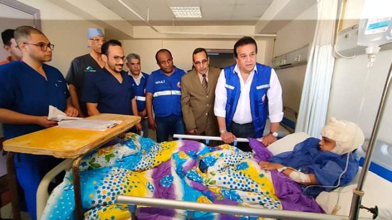 وزير الصحة ومحافظ شمال سيناء يتفقدان مصابي غزة بمستشفى بئر العبد النموذجي