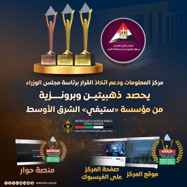 ”مركز المعلومات” بمجلس الوزراء يحصد 3 جوائز ضمن مسابقة ”ستيفي أووردز” للشرق الأوسط وشمال إفريقيا
