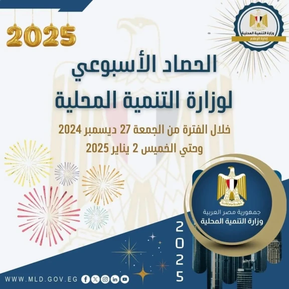 الحصاد الأسبوعي لرصد أنشطة وزارة التنمية المحلية في الفترة من 27 ديسمبر 2024 وحتي 2 يناير 2025