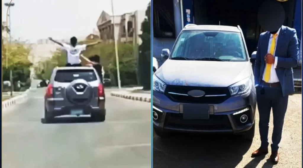 الداخلية:كشف ملابسات مقطع فيديو بجلوس أحد الأشخاص أعلي نافذة السيارة بالعبور