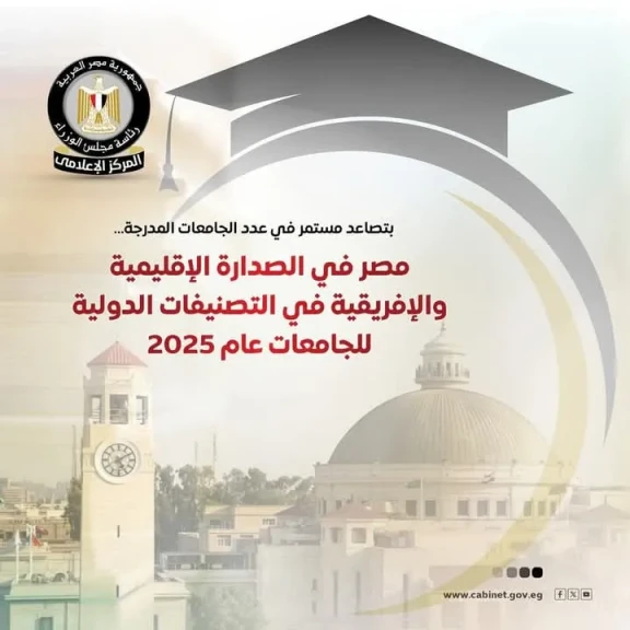 المركز الإعلامي لمجلس الوزراء: مصر في الصدارة الإقليمية والإفريقية في التصنيفات الدولية للجامعات لعام 2025