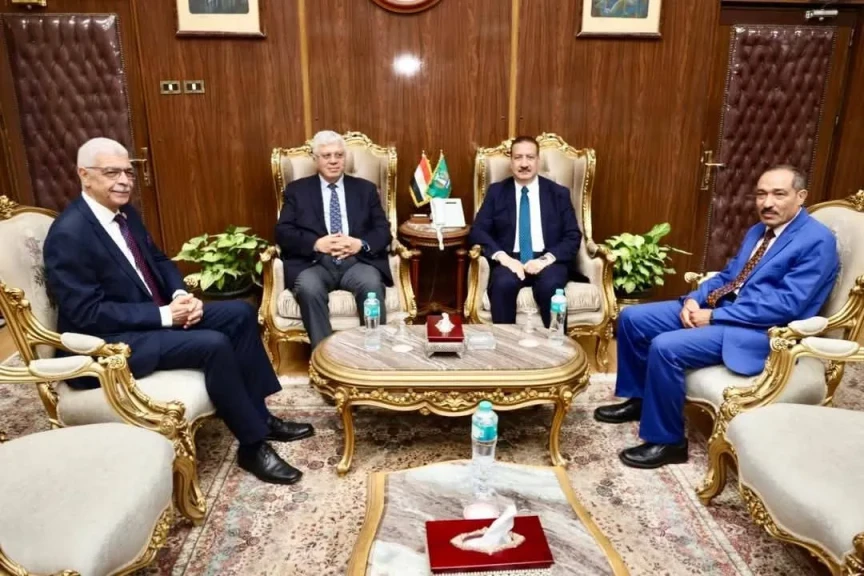 محافظ المنوفية يستقبل وزير التعليم العالي ورئيس الجامعة