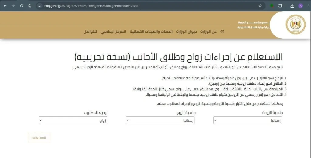العدل تطلق خدمة رقمية للاستعلام عن المستندات المطلوبة لزواج وطلاق الأجانب