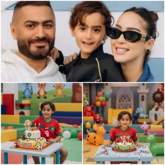 الفنانه المغربيه ” بسمه بوسيل” تحتفل بعيد ميلاد ابنها ادم ابن النجم ”تامر حسني”