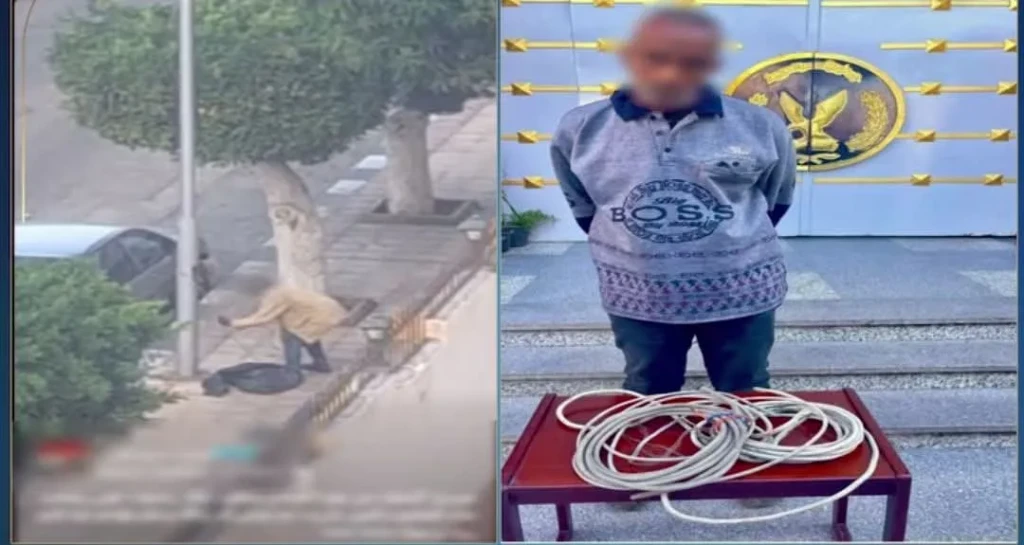 الداخلية:ضبط أحد الأشخاص بسرقة أسلاك كهربائية من أحد الأعمدة ببورسعيد