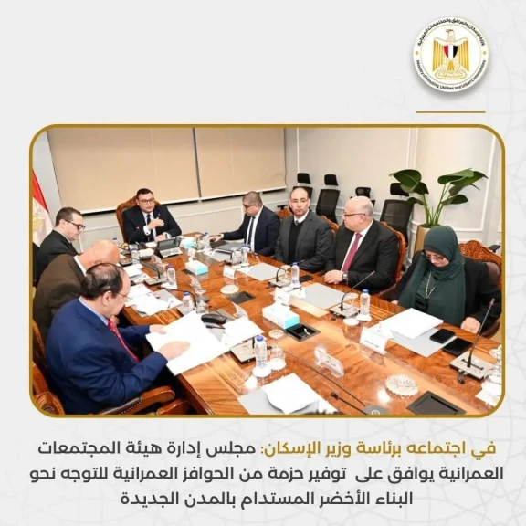 مجلس إدارة هيئة المجتمعات العمرانية يوافق على  توفير حزمة من الحوافز العمرانية