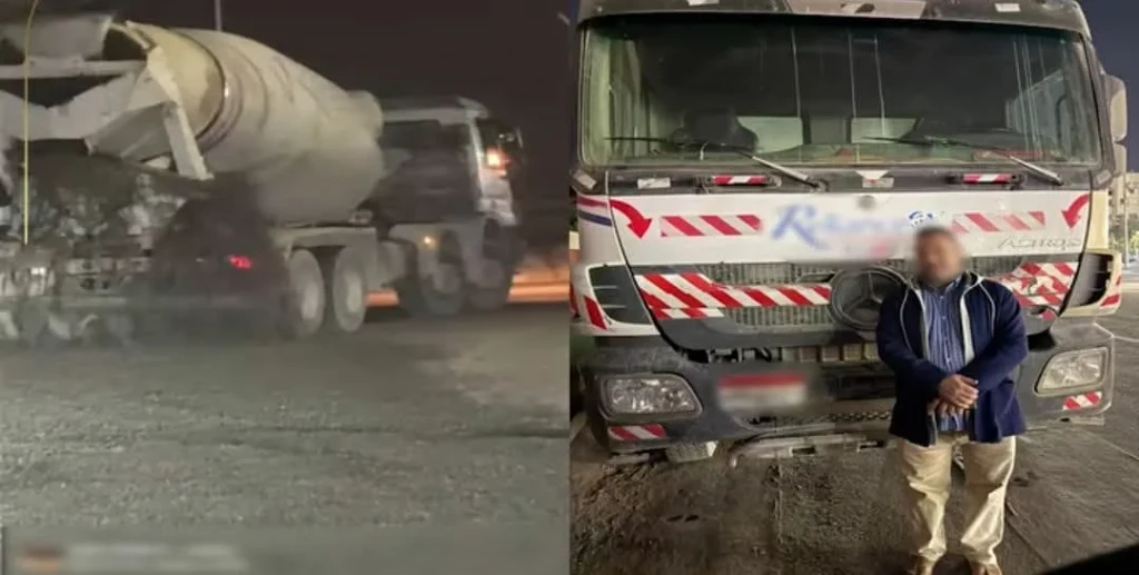 الداخلية:ضبط المتهم في مقطع فيديو بسقوط الأسمنت من إحدى السيارات بالمقطم