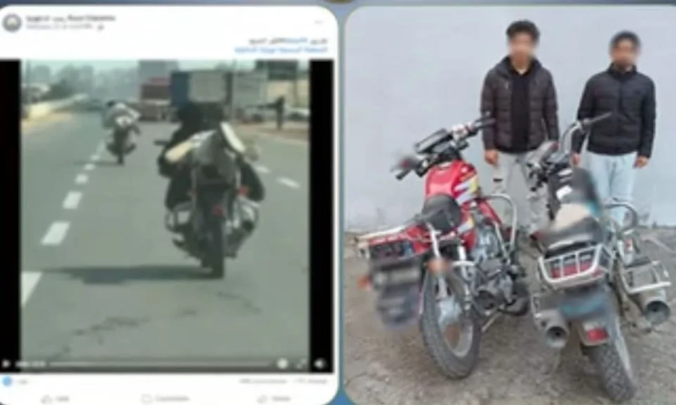 الداخلية:ضبط قائدى دراجتين ناريتين بآداء حركات إستعراضية بأحد الطرق السريعة