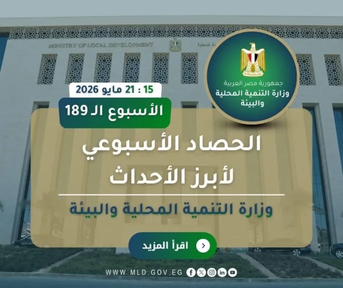 نشرة الحصاد الأسبوعي لرصد أنشطة وزارة التنمية المحلية والبيئة (15 : 21 مايو 2026)
