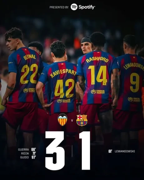 برشلونة يتعرض للهزيمة أمام فالنسيا بنهاية الليجا الأسبانية