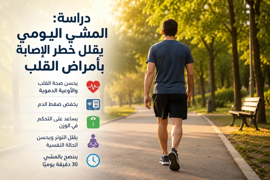 دراسة: المشي اليومي يقلل خطر الإصابة بأمراض القلب ويحسن الصحة العامة