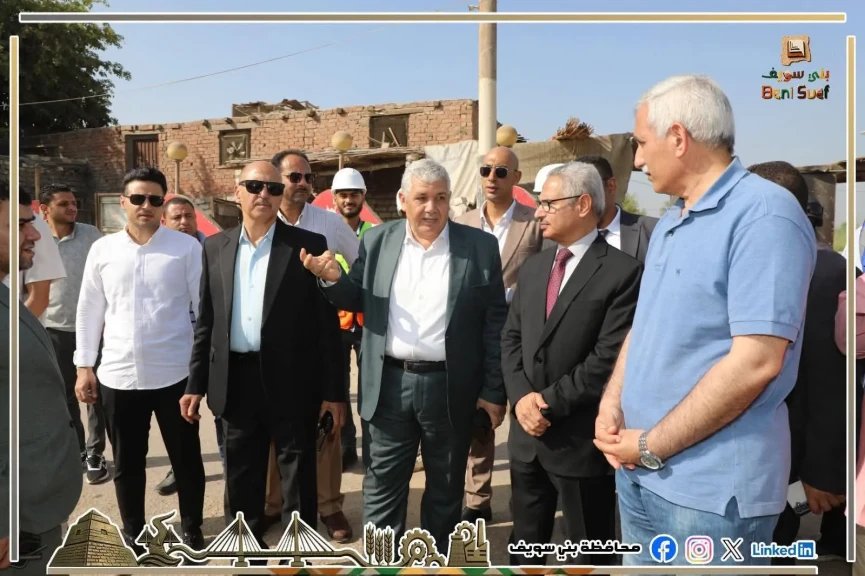 محافظ بني سويف يتفقد أعمال التطوير بمحيط المزلقانات ضمن مشروع تحديث أنظمة الإشارات على خط القاهرة/بني سويف