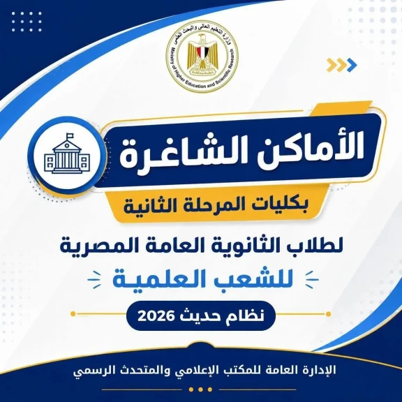 وزير التعليم العالي  يعلن الأماكن الشاغرة بالمرحلة الثانية لتنسيق القبول بالجامعات الحكومية والمعاهد لطلاب الثانوية العامة