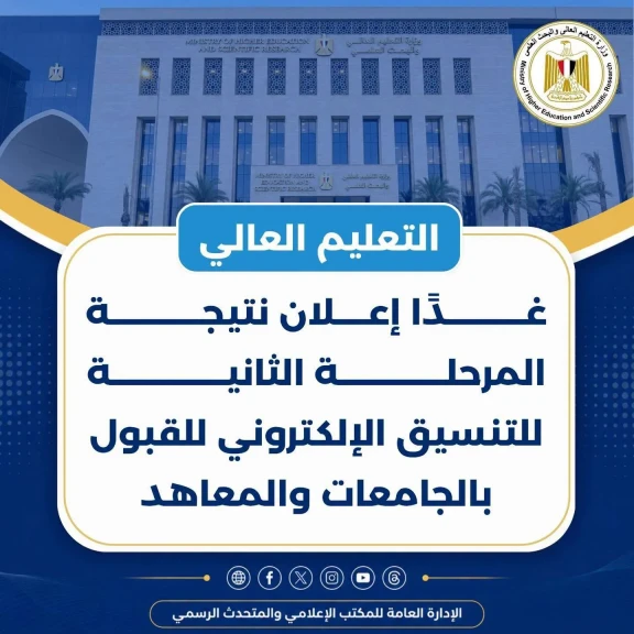 غدًا إعلان نتيجة المرحلة الثانية للتنسيق الإلكتروني للقبول بالجامعات والمعاهد