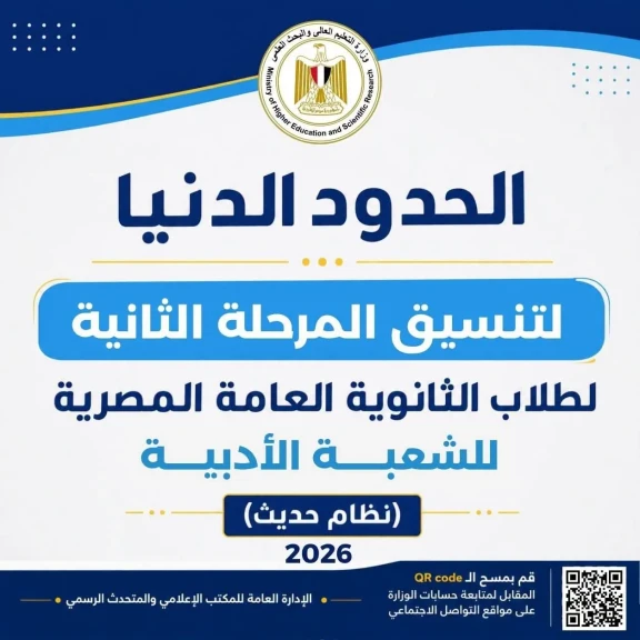 وزير التعليم العالي يعلن الحدود الدنيا للمرحلة الثانية لتنسيق القبول بالجامعات والمعاهد لطلاب الثانوية العامة  للشعبه الأدبية