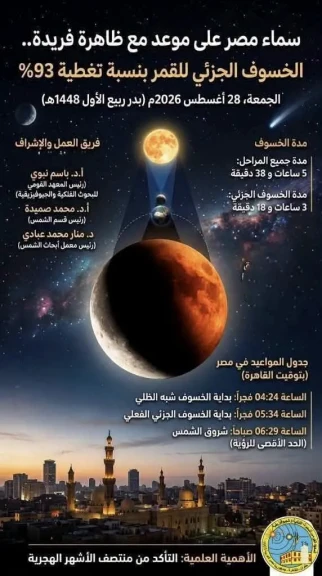 التعليم العالي: المعهد القومي للبحوث الفلكية يعلن تفاصيل الخسوف الجزئي للقمر يوم ٢٨ أغسطس