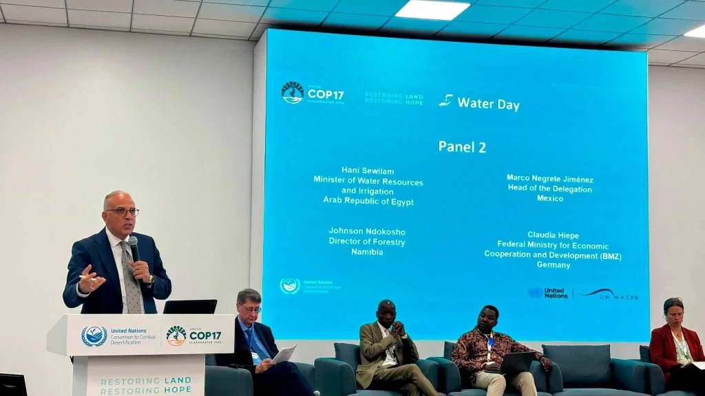 وزير الري يشارك في جلسة «الطريق لمؤتمر الأمم المتحدة للمياه» ضمن فعاليات COP17 للتصحر بمنغوليا