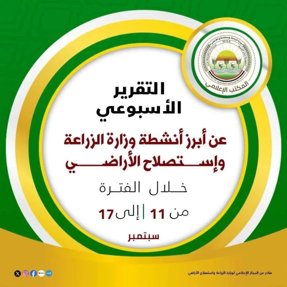 الزراعة” تستعرض جهودها في دعم المزارعين وتحقيق الأمن الغذائي خلال الأسبوع الثاني من سبتمبر الجاري